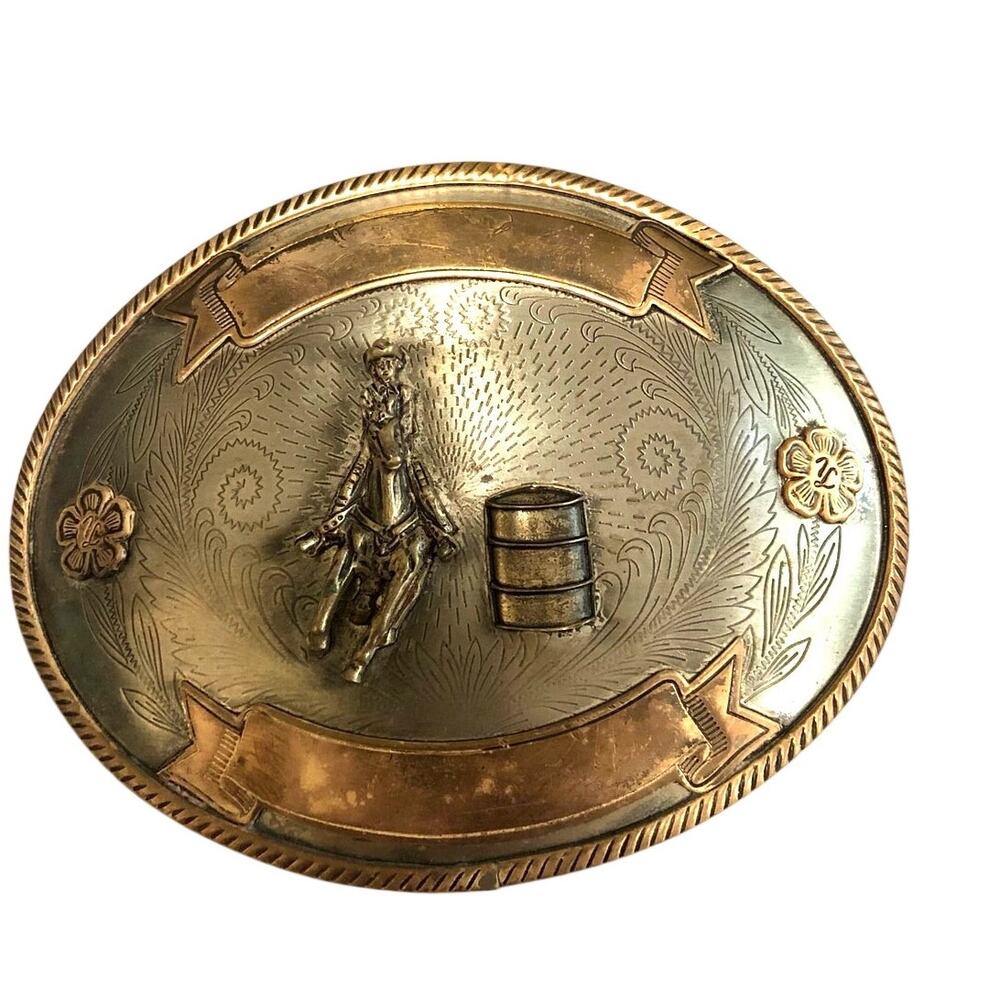 Tony Lama Barrel Racing German Silver Brass Belt Buckle Unengraved Blank Rodeo